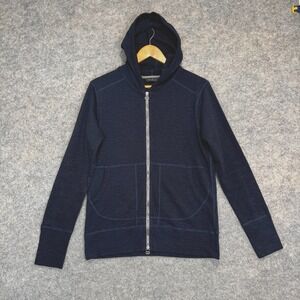 Wings + Horns Slub Hoodie Sweatshirt Mens Medium Full Zip Dark Navy Blue Knit